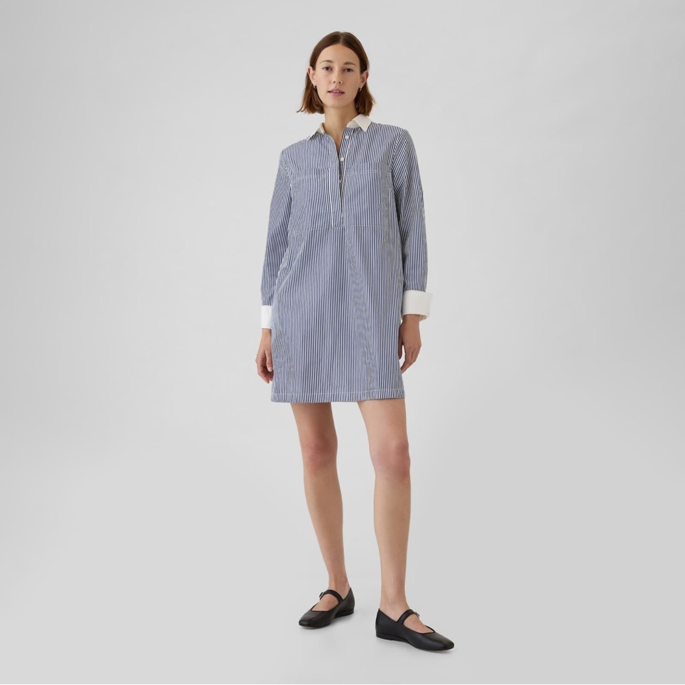 GAP Navy and White Striped Shirt Dress